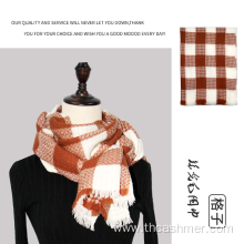 Semi Worsted Wool Square Check Scarf for Woman